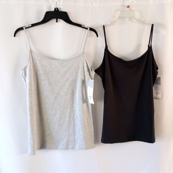 Set of 2 Just Be Camis Black Gray Size L NWT Adjustable Strap Cotton Blend - Picture 1 of 9